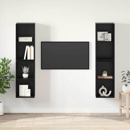 TV Cabinet Set 4 pcs Black Oak Engineered Wood
