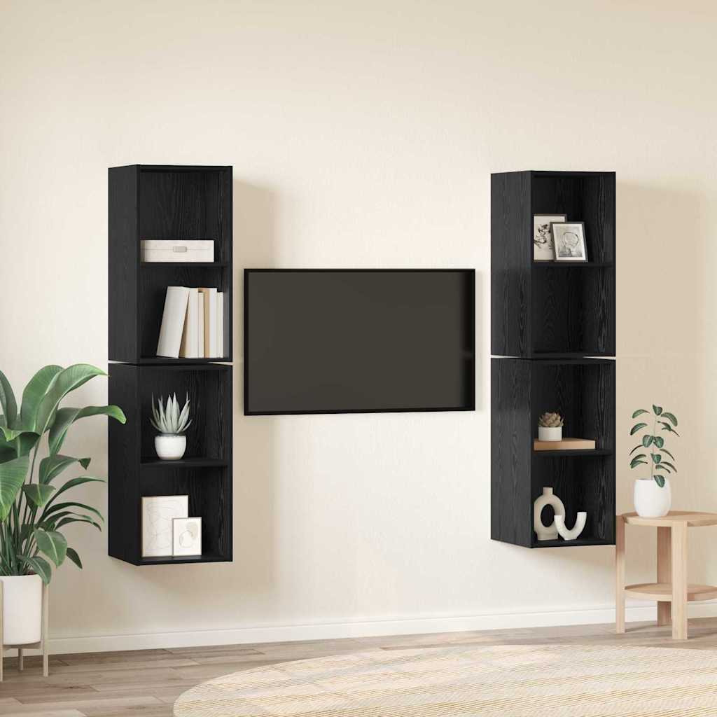 TV Cabinet Set 4 pcs Black Oak 37 x 37 x 72 cm Engineered Wood