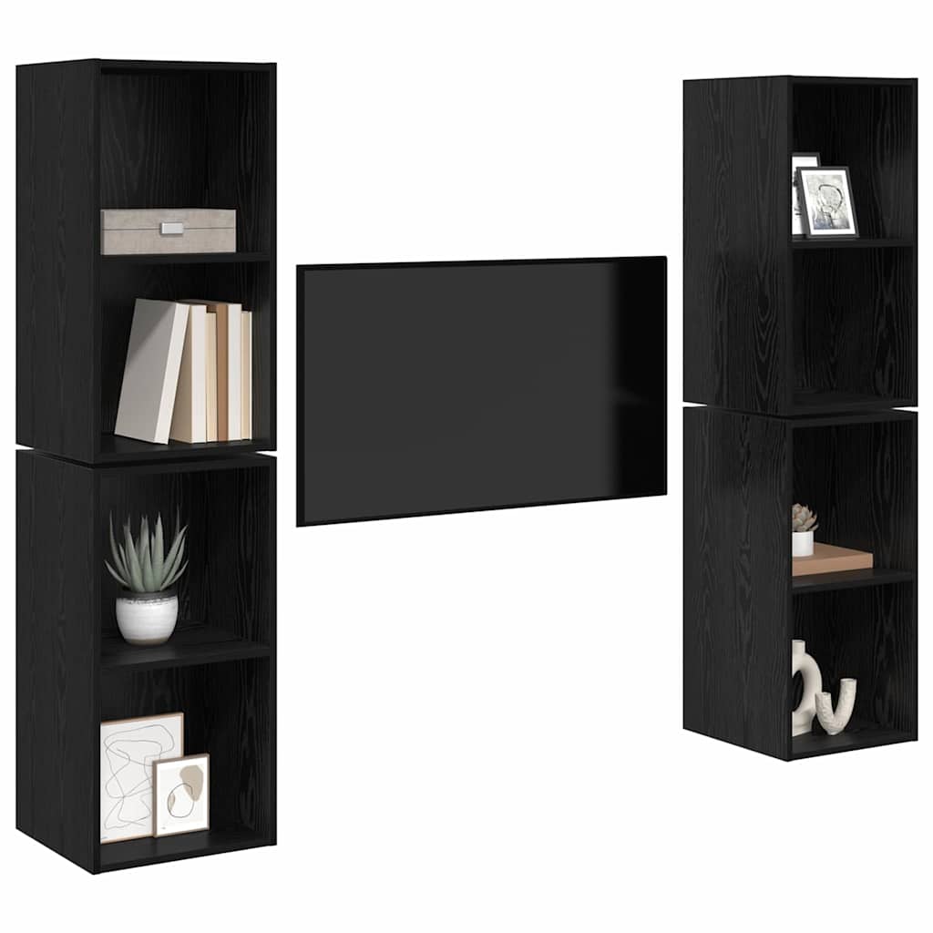 TV Cabinet Set 4 pcs Black Oak Engineered Wood