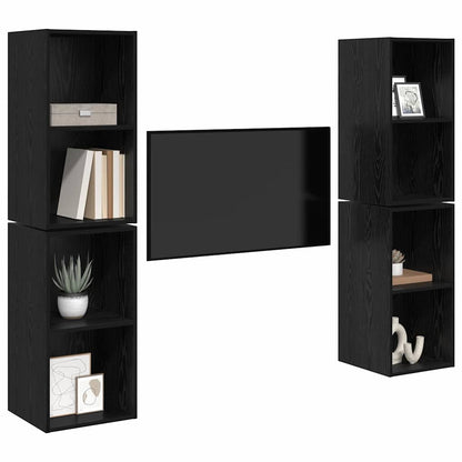 TV Cabinet Set 4 pcs Black Oak Engineered Wood