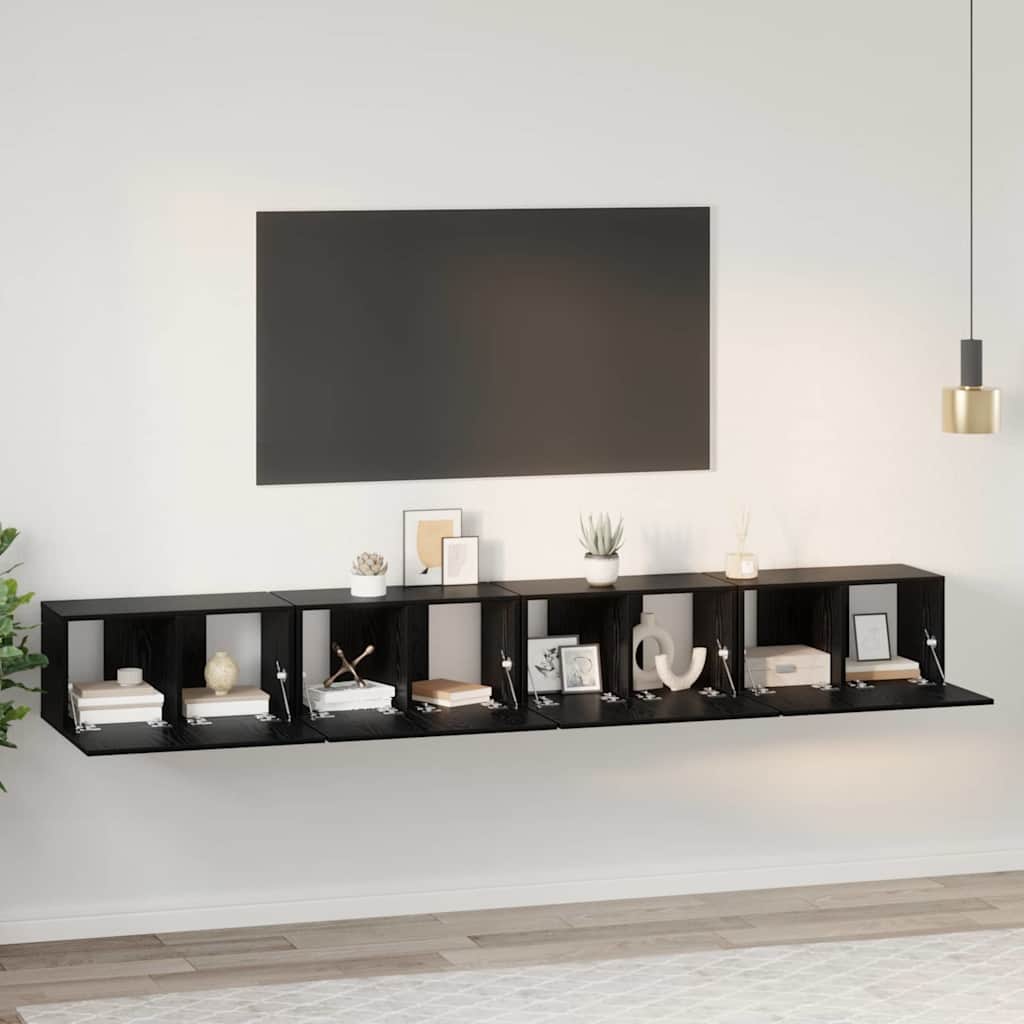 TV Cabinet Set 4 pcs Black Oak Engineered Wood