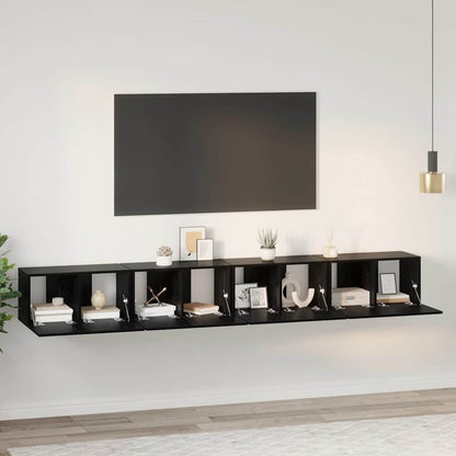 TV Cabinet Set 4 pcs Black Oak Engineered Wood