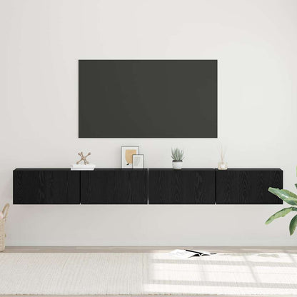 TV Cabinet Set 4 pcs Black Oak Engineered Wood