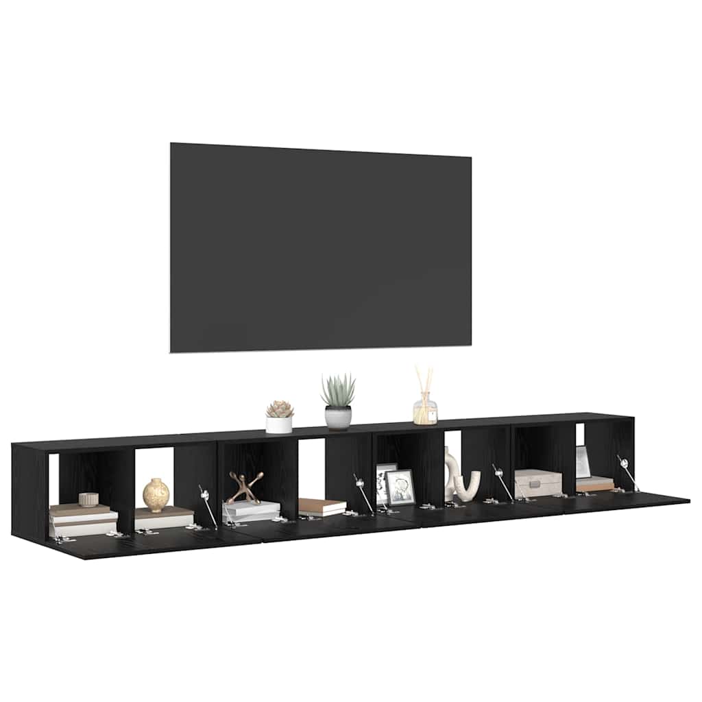 TV Cabinet Set 4 pcs Black Oak Engineered Wood