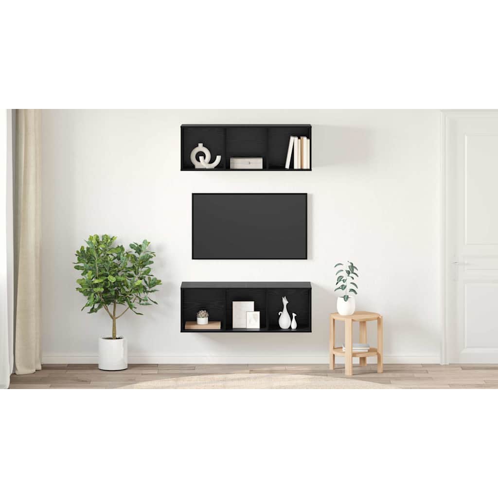 TV Cabinet Set 2 pcs Black Oak 37 x 37 x 107 cm Engineered Wood