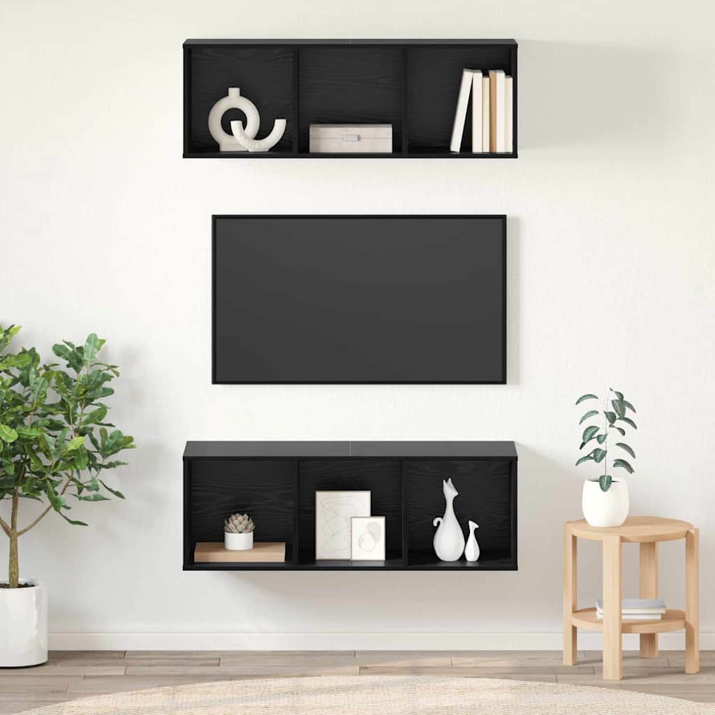 TV Cabinet Set 2 pcs Black Oak Engineered Wood
