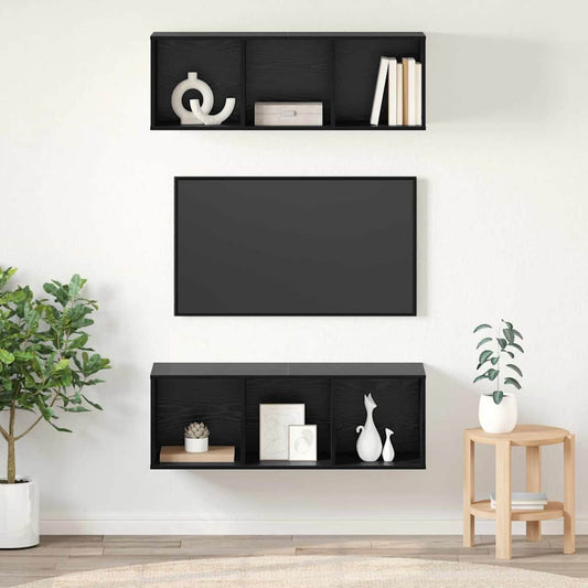 TV Cabinet Set 2 pcs Black Oak Engineered Wood