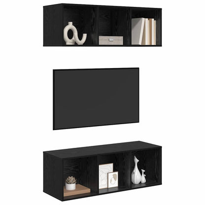 TV Cabinet Set 2 pcs Black Oak Engineered Wood
