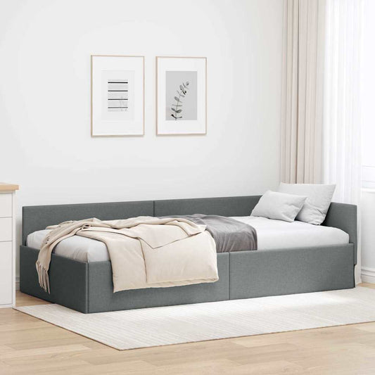 Corner Bed Frame with Headboard Dark Grey 90 cm x 200 cm Velvet
