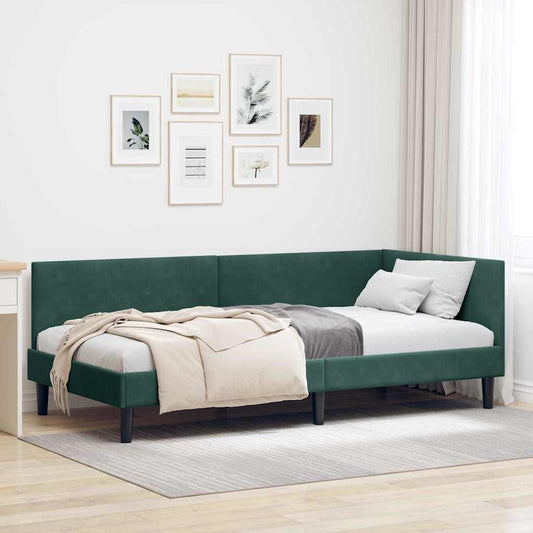 Corner Bed Frame Dark Green 90 cm x 190 cm Velvet