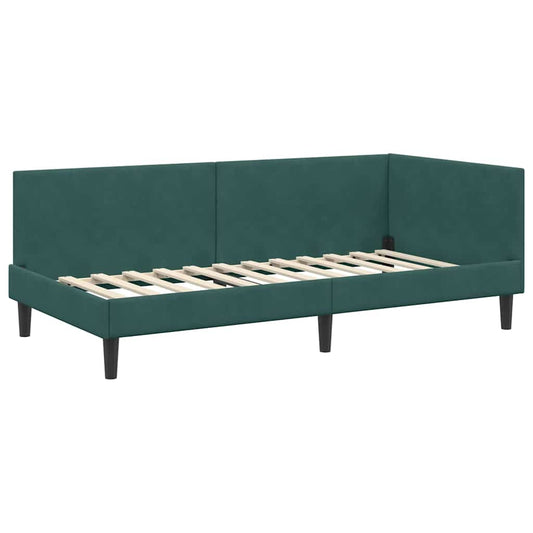 Corner Bed Frame Dark Green 90 cm x 190 cm Velvet