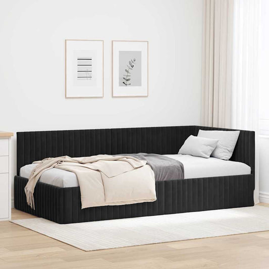 Corner Bed Frame with Headboard Black 100 cm x 200 cm Velvet