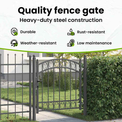 Fence Gate EMMEN 100 x 100 cm Powder-coated steel Grey Lockable
