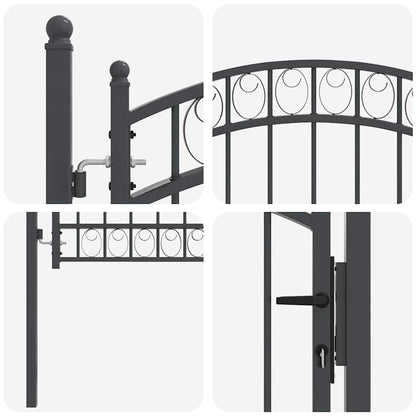 Fence Gate EMMEN 125 x 100 cm Powder-coated steel Grey Lockable