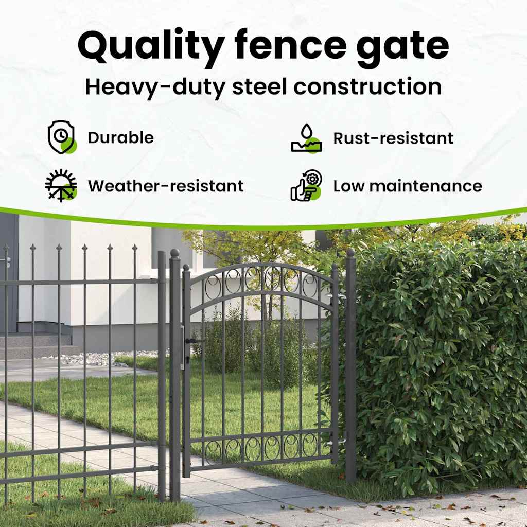 Fence Gate EMMEN 125 x 100 cm Powder-coated steel Grey Lockable