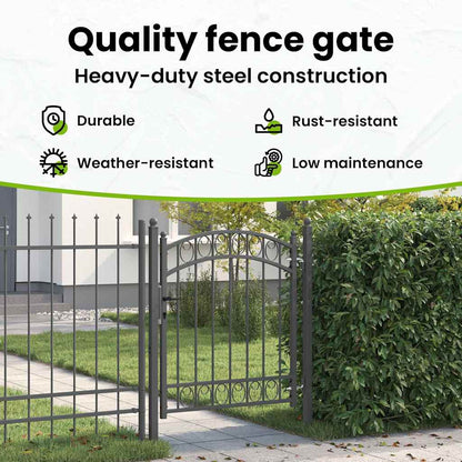 Fence Gate EMMEN 125 x 100 cm Powder-coated steel Grey Lockable