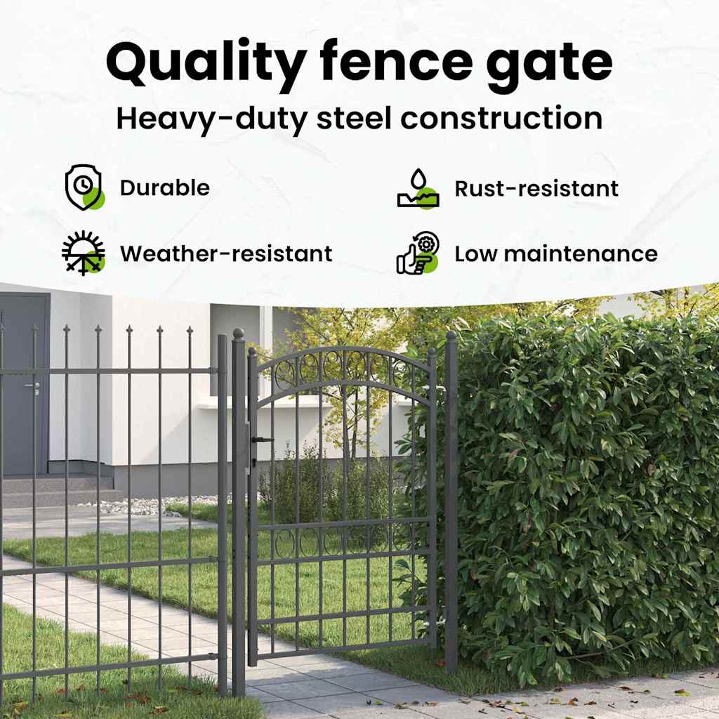 Fence Gate EMMEN 170 x 100 cm Powder-coated steel Grey Lockable