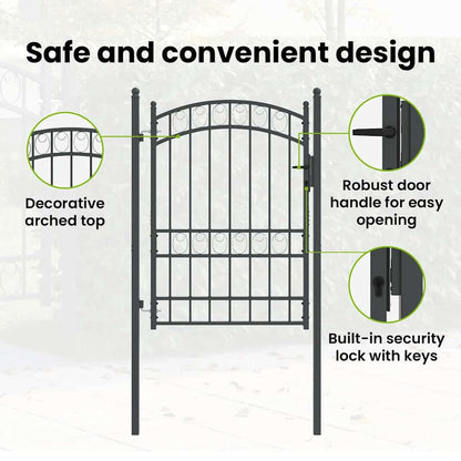 Fence Gate EMMEN 170 x 100 cm Powder-coated steel Grey Lockable