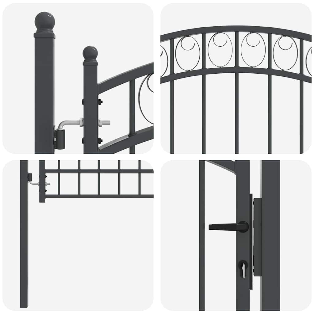 Fence Gate EMMEN 104 x 136 cm Lockable Powder-coated steel Grey