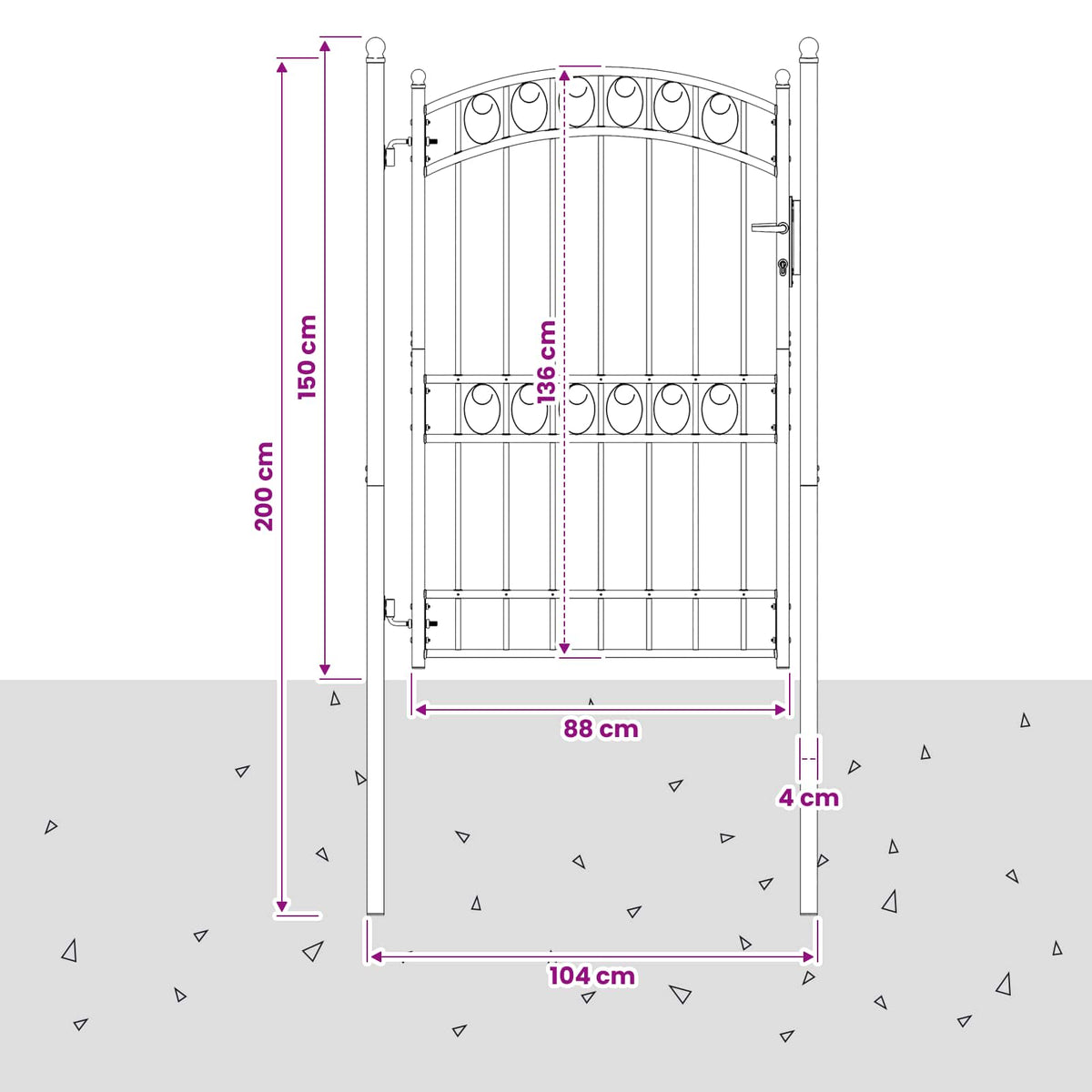 Fence Gate EMMEN 104 x 136 cm Lockable Powder-coated steel Grey