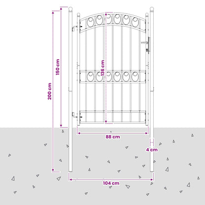 Fence Gate EMMEN 104 x 136 cm Lockable Powder-coated steel Grey