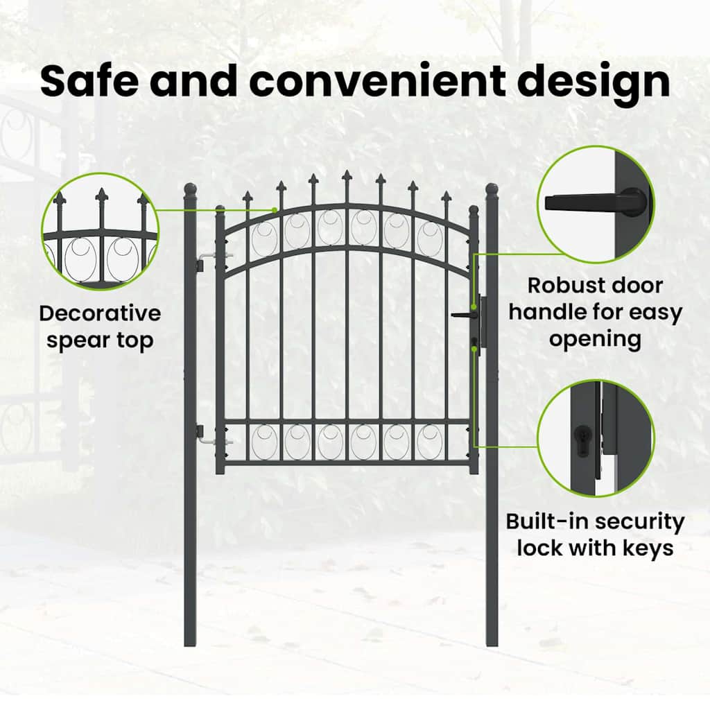 Fence Gate with Spikes EMMEN 100 x 100 cm Powder-coated steel
