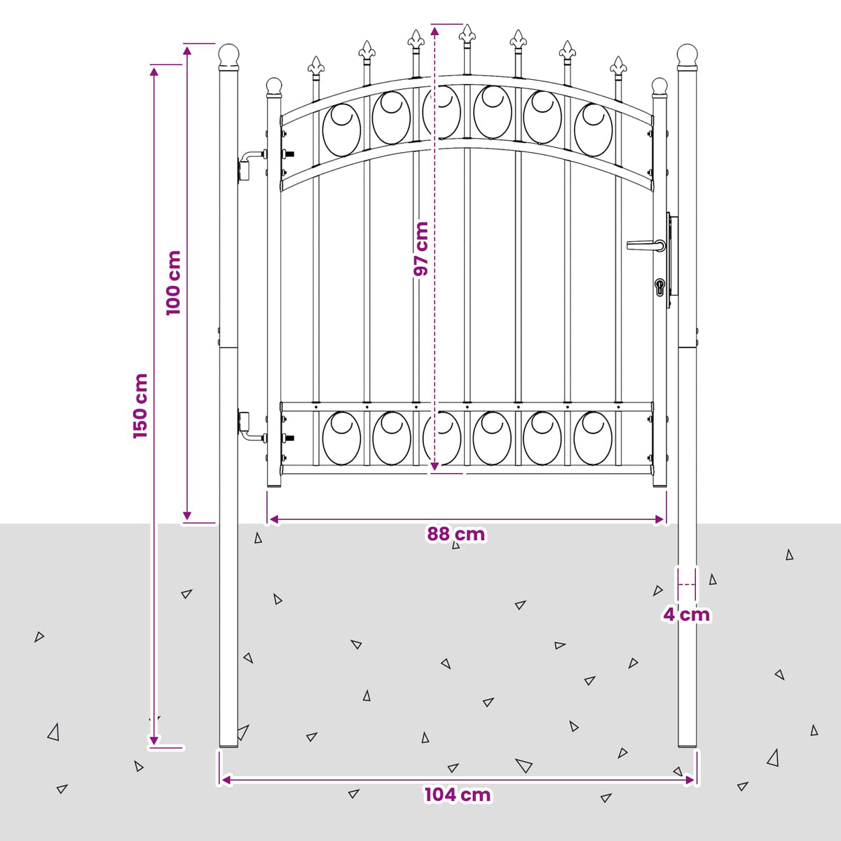 Fence Gate with Spikes EMMEN 100 x 100 cm Grey Lockable