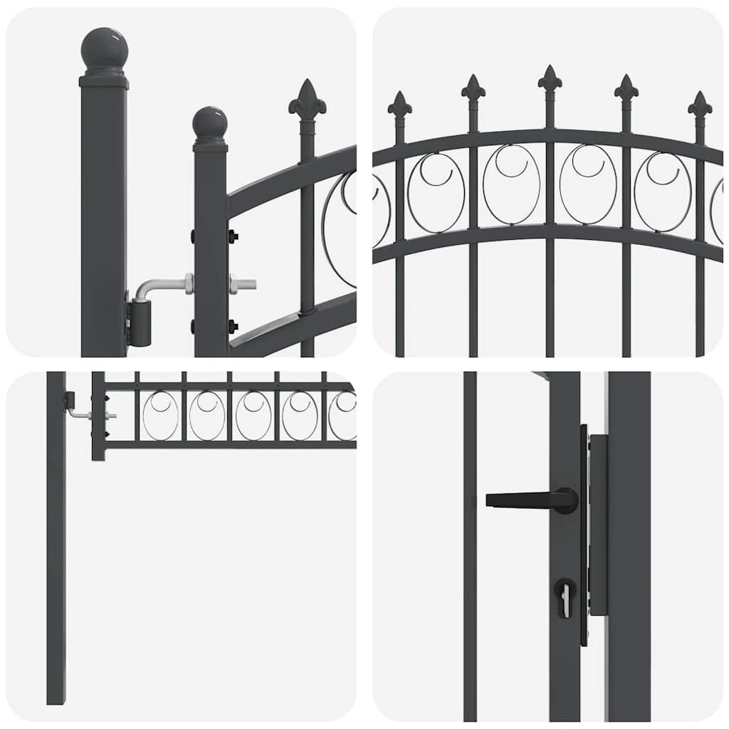 Fence Gate with Spikes Grey 150 x 100 cm Powder-coated steel