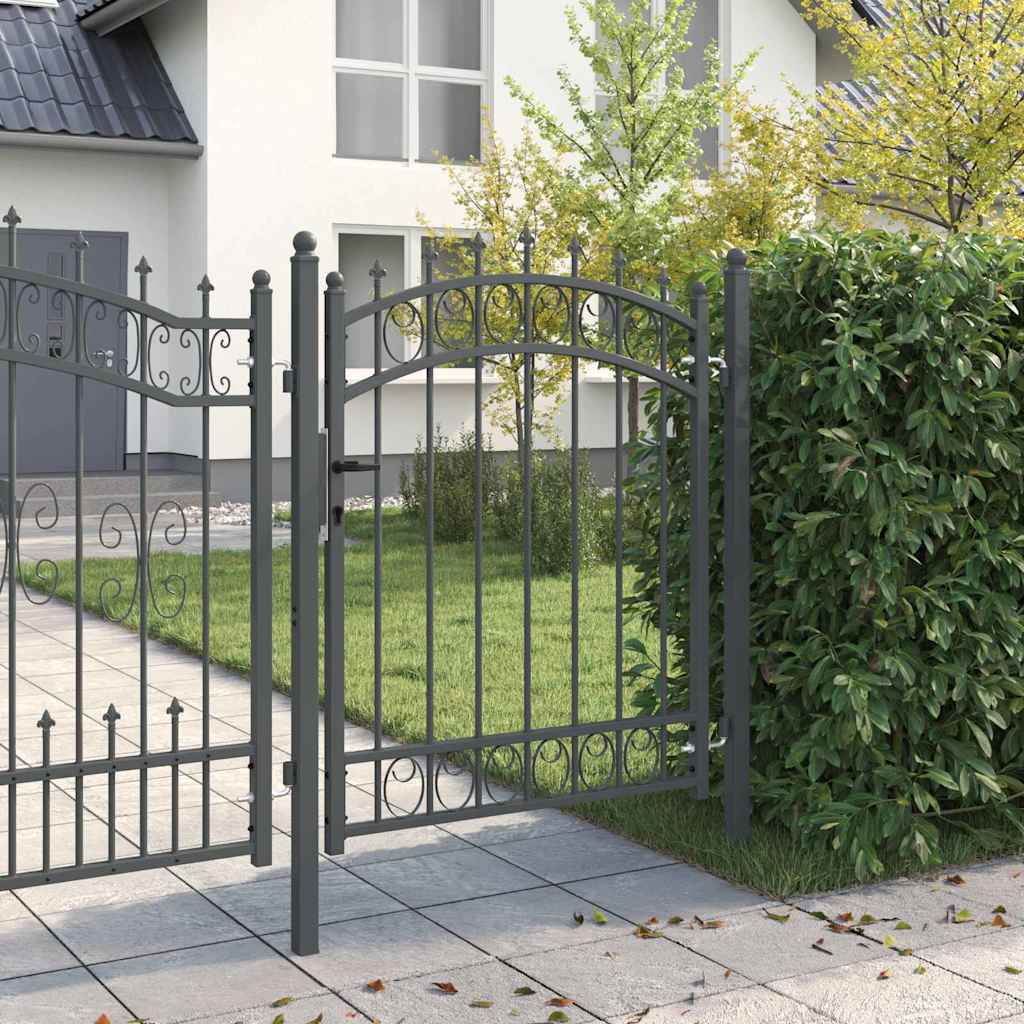 Fence Gate with Spikes Grey 150 x 100 cm Powder-coated steel
