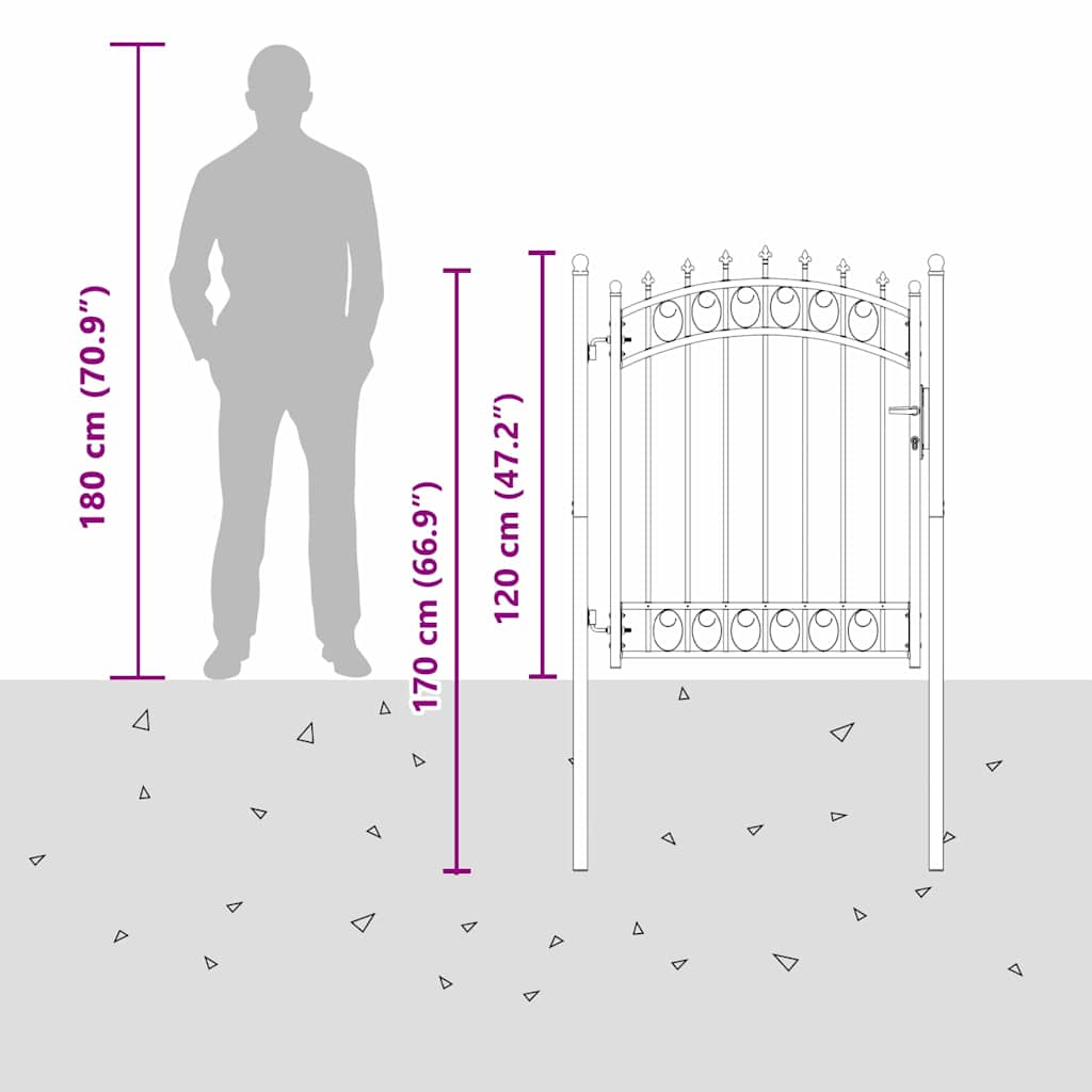 Fence Gate with Spikes Grey 150 x 100 cm Powder-coated steel