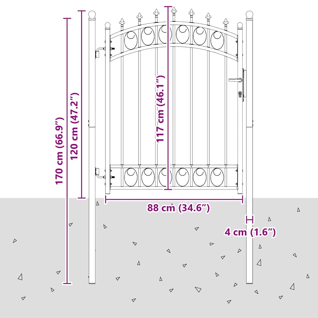 Fence Gate with Spikes Grey 150 x 100 cm Powder-coated steel