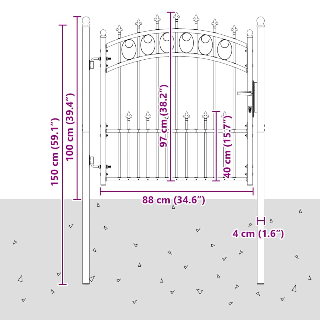 Fence Gate with Spikes EMMEN 100 x 100 cm Powder-coated steel
