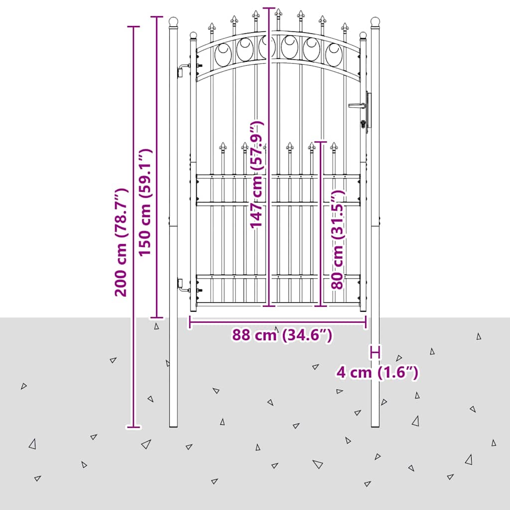 Fence Gate with Spikes EMMEN 200 x 100 cm Powder-coated steel