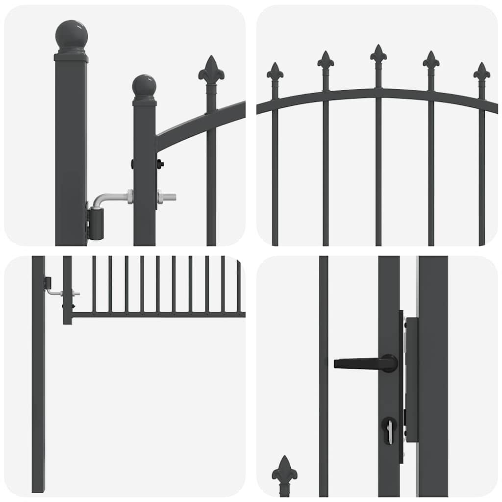 Fence Gate with Spikes Grey 125 x 100 cm Powder-coated steel