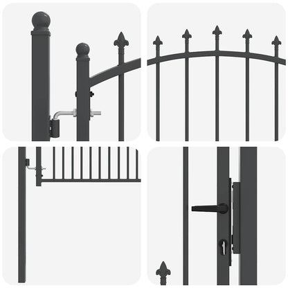 Fence Gate with Spikes Grey 125 x 100 cm Powder-coated steel