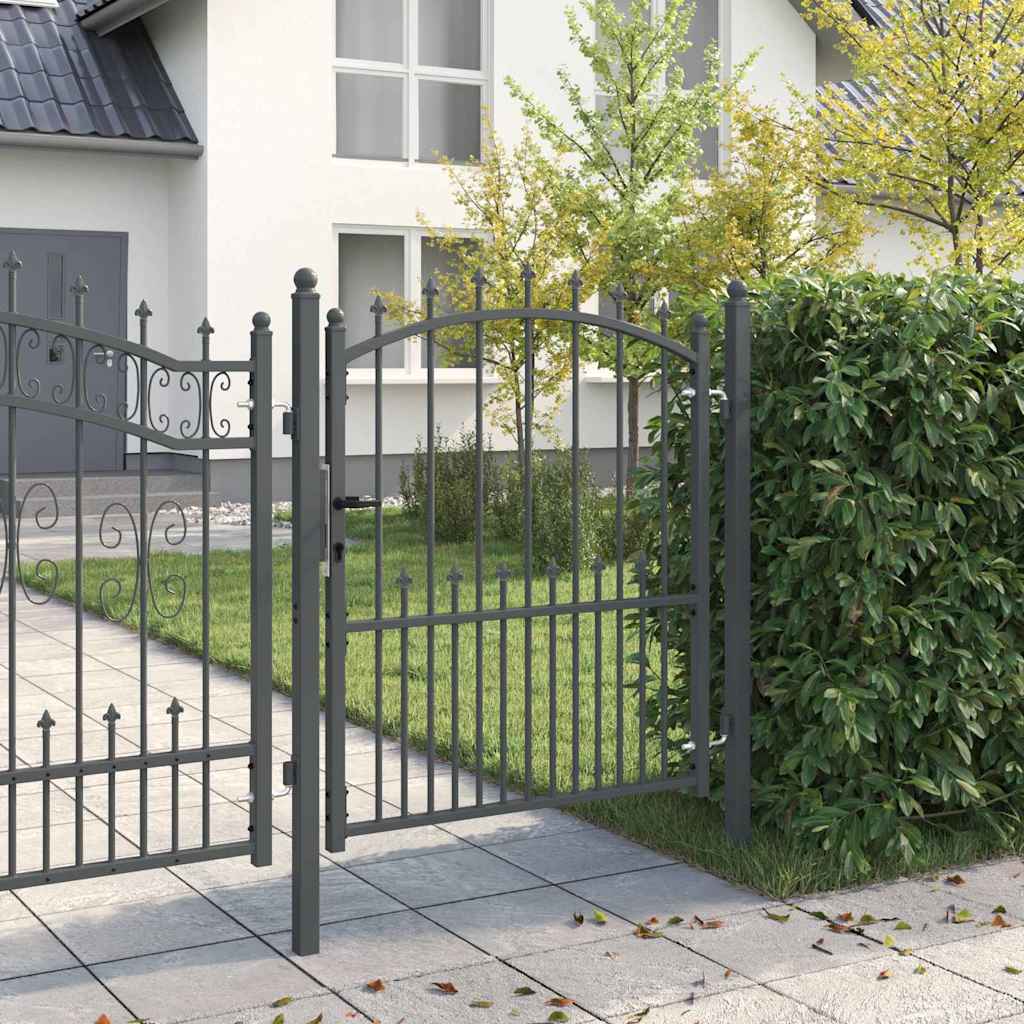 Fence Gate with Spikes Grey 125 x 100 cm Powder-coated steel
