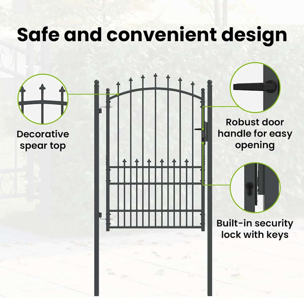 Fence Gate with Spikes EMMEN 170 x 100 cm Powder-coated steel