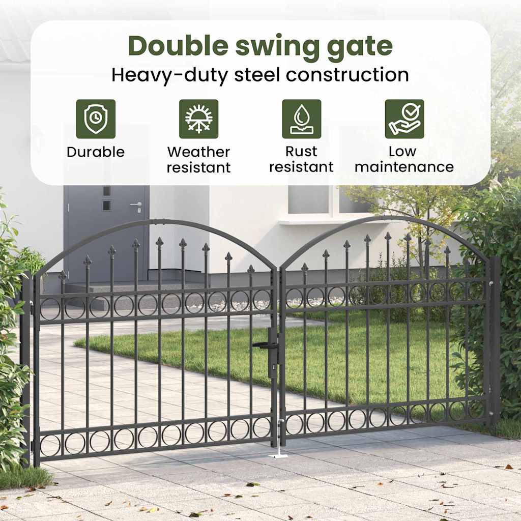 Fence Gate ASSEN 301 x 175.5 cm Steel Grey Lockable
