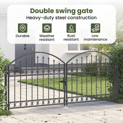 Fence Gate ASSEN 301 x 175.5 cm Steel Grey Lockable