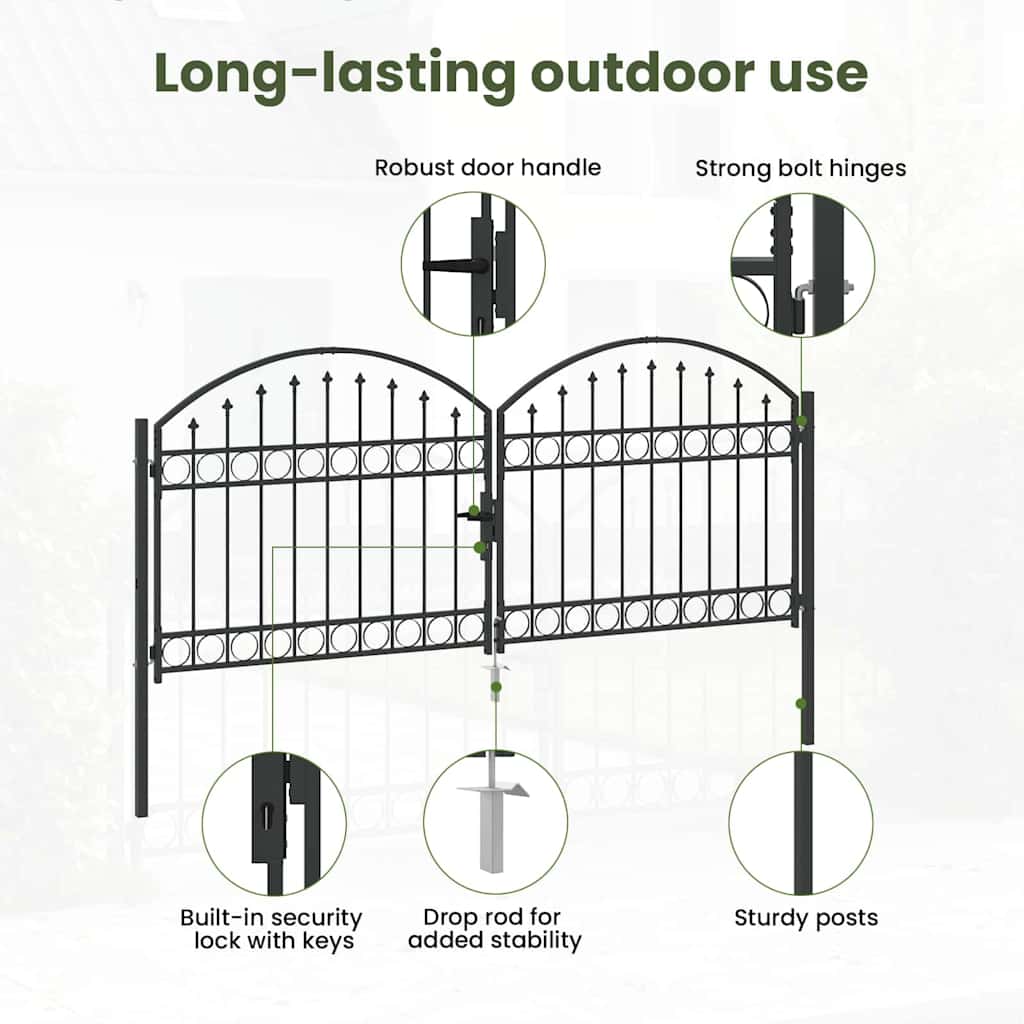 Fence Gate ASSEN 301 x 175.5 cm Steel Grey Lockable