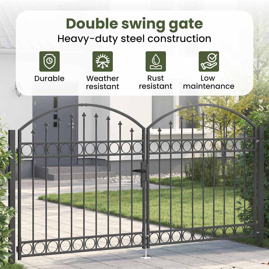 Fence Gate ASSEN 301 x 200 cm Steel Grey Lockable