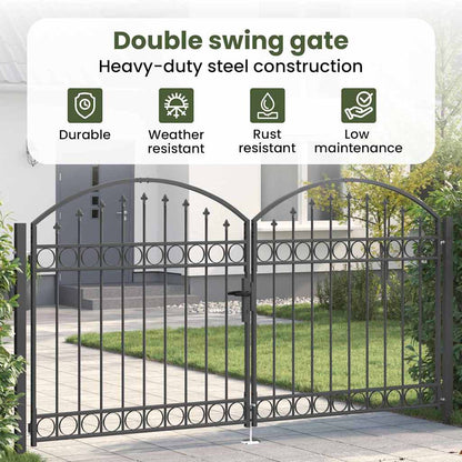 Fence Gate ASSEN 301 x 200 cm Steel Grey Lockable