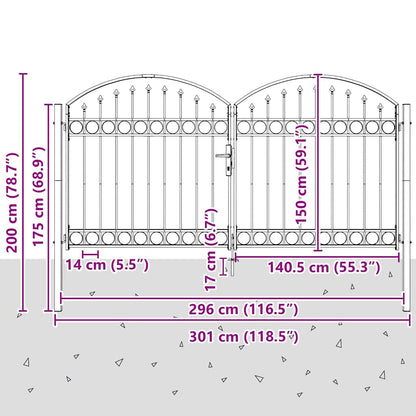 Fence Gate ASSEN 301 x 200 cm Steel Grey Lockable