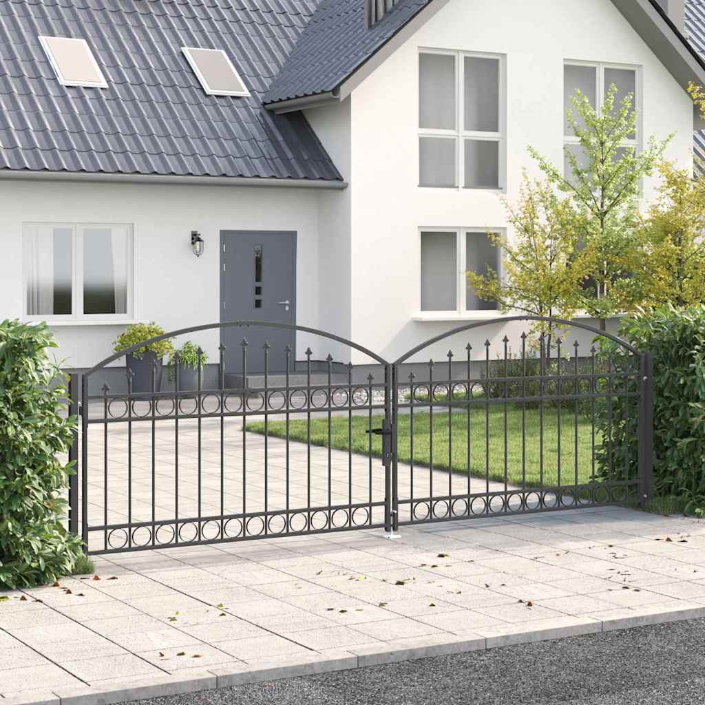 Fence Gate ASSEN 401 x 175.5 cm Steel Grey Lockable