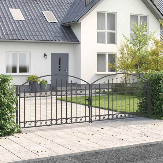 Fence Gate ASSEN 401 x 175.5 cm Steel Grey Lockable