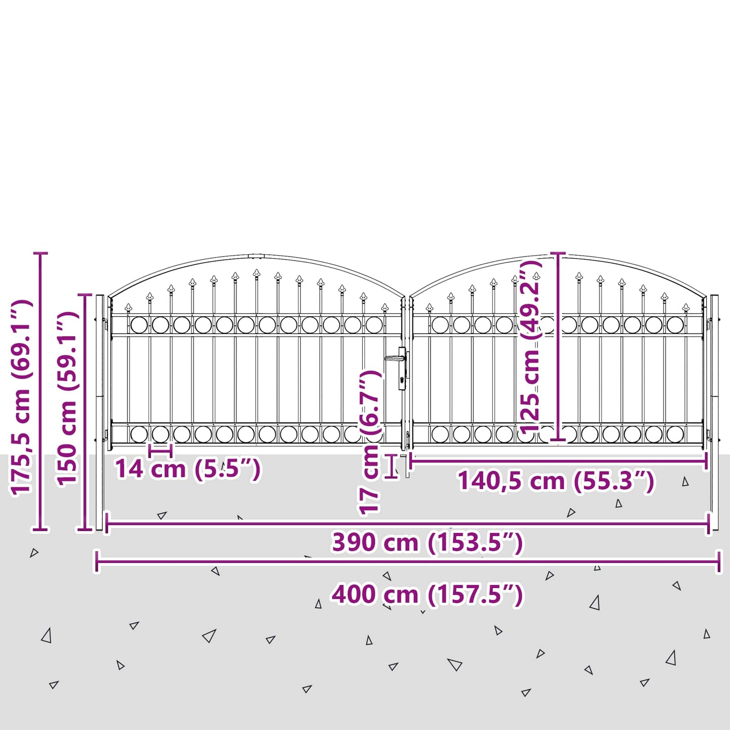 Fence Gate ASSEN 401 x 175.5 cm Steel Grey Lockable