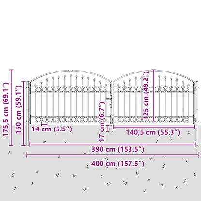Fence Gate ASSEN 401 x 175.5 cm Steel Grey Lockable