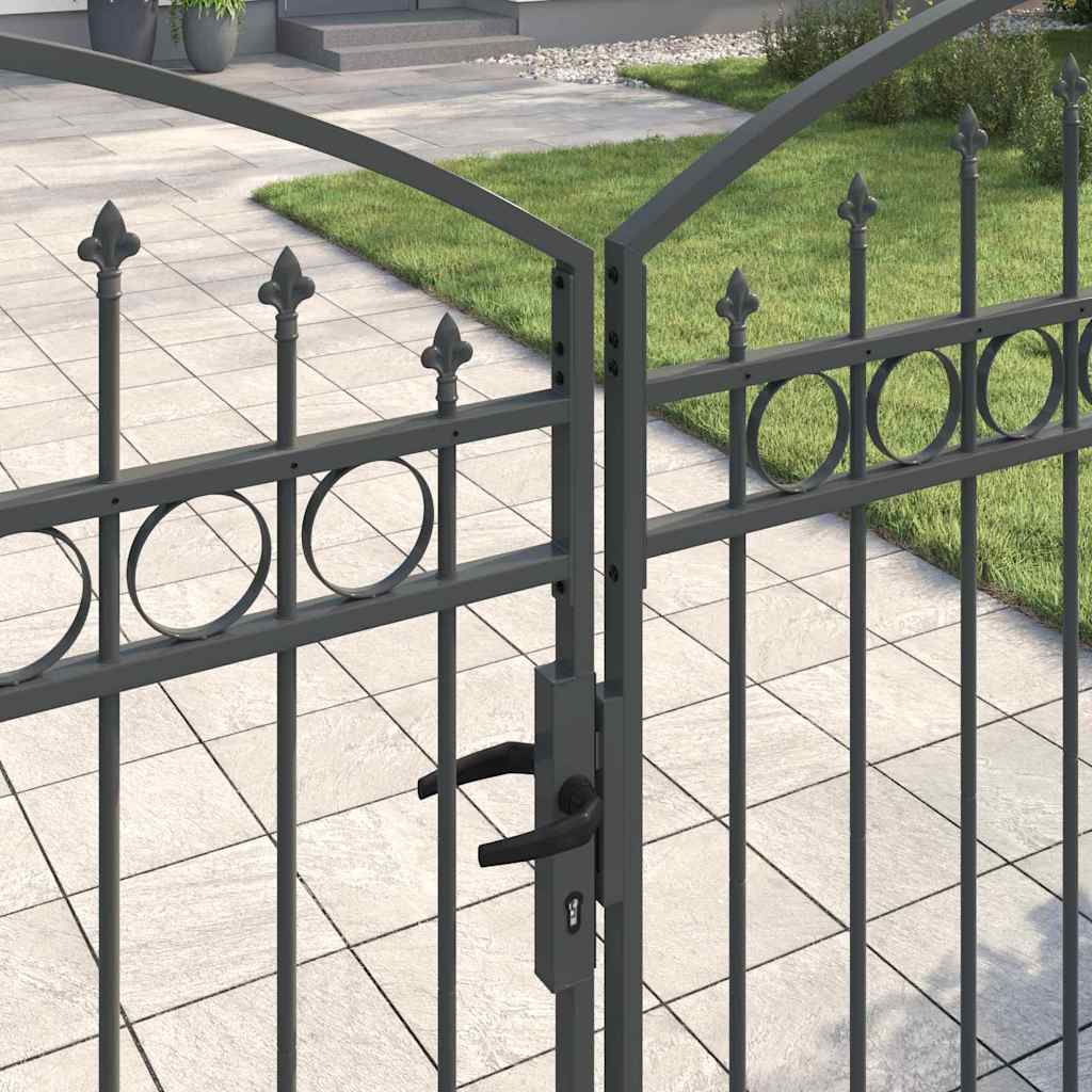 Fence Gate ASSEN 401 x 200 cm Steel Grey Lockable