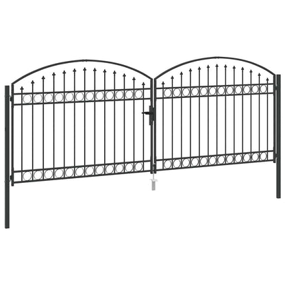 Fence Gate ASSEN 401 x 200 cm Steel Grey Lockable