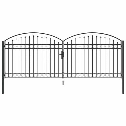Fence Gate ASSEN 401 x 200 cm Steel Grey Lockable